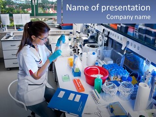 A Woman In A Lab Coat Is Doing Something PowerPoint Template