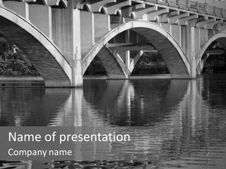 A Bridge Over A Body Of Water With Ducks In It PowerPoint Template