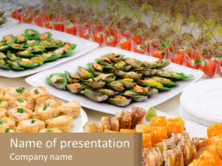 A Table With Plates Of Food On It PowerPoint Template