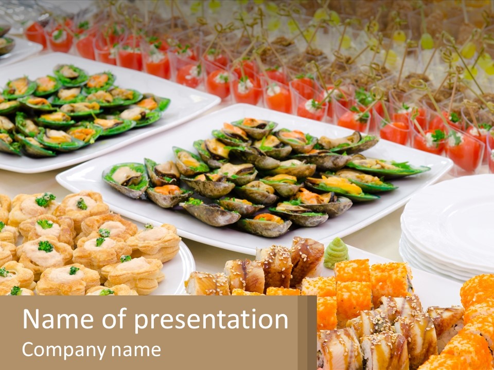 A Table With Plates Of Food On It PowerPoint Template