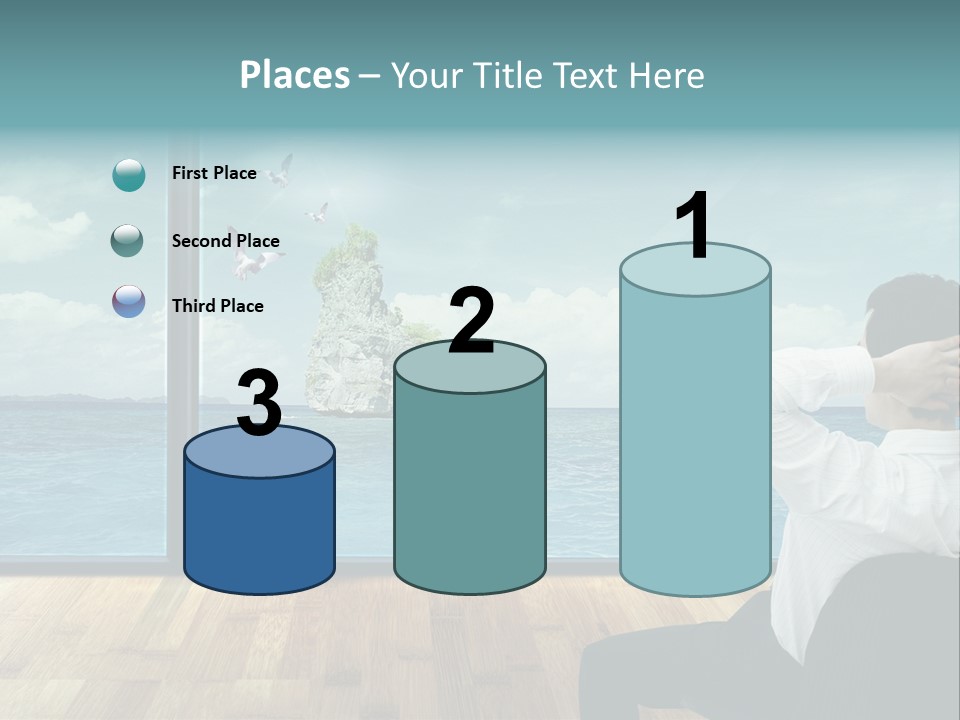 A Man Sitting On A Chair Looking Out At The Ocean PowerPoint Template