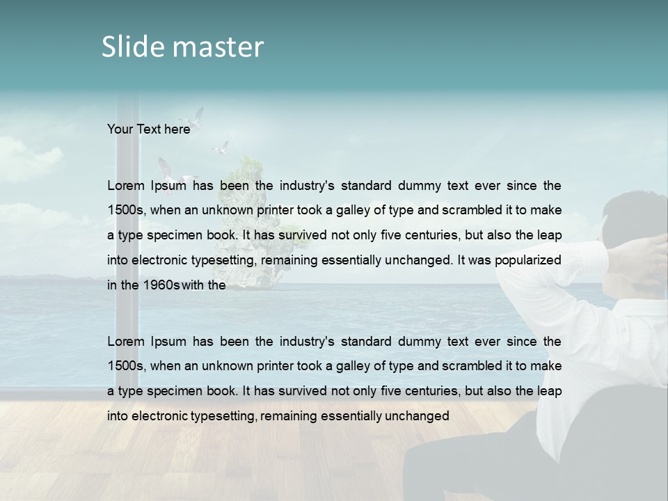 A Man Sitting On A Chair Looking Out At The Ocean PowerPoint Template