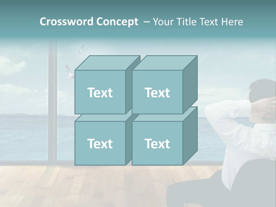 A Man Sitting On A Chair Looking Out At The Ocean PowerPoint Template