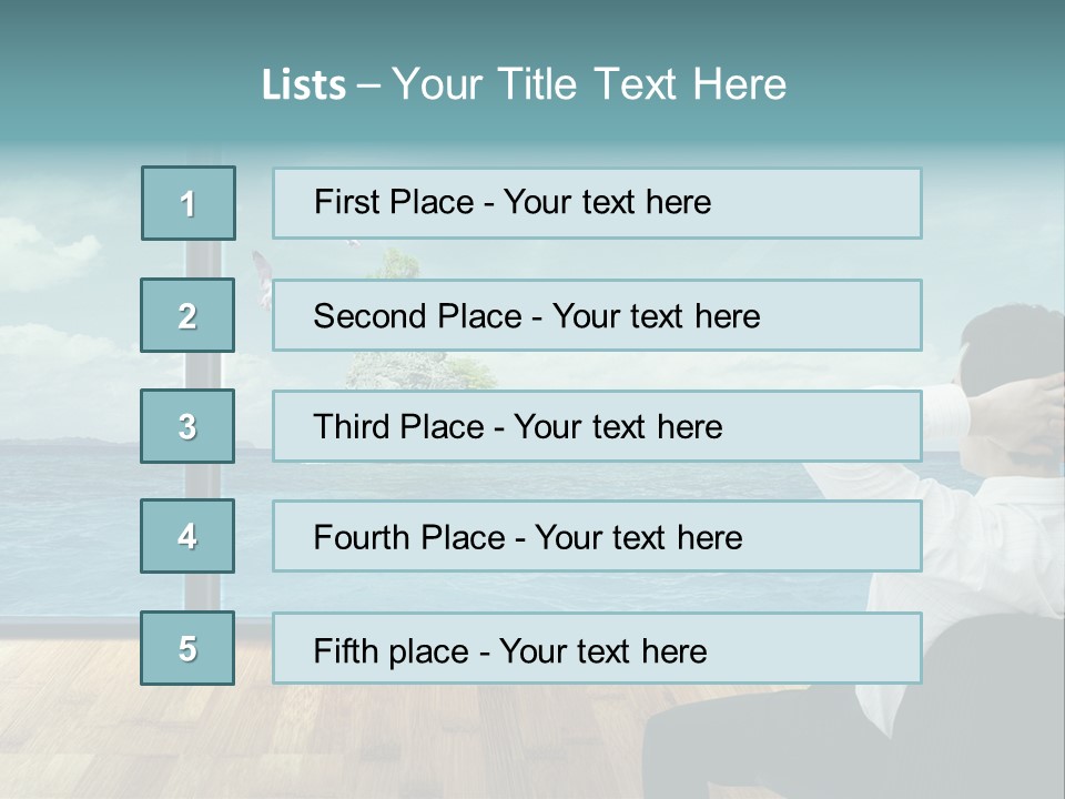 A Man Sitting On A Chair Looking Out At The Ocean PowerPoint Template