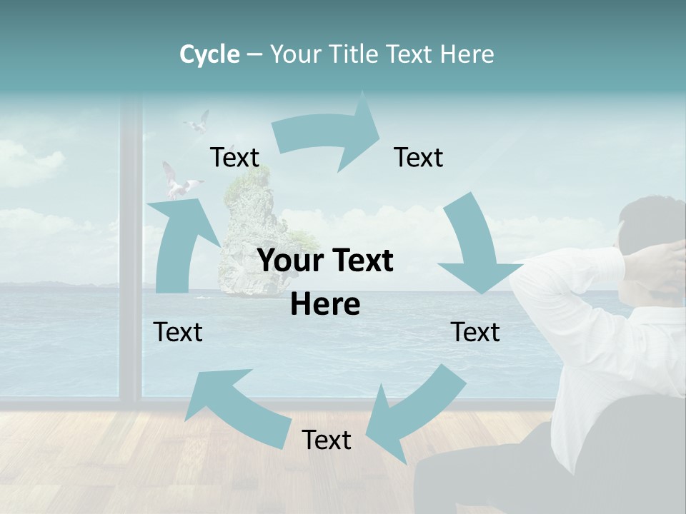 A Man Sitting On A Chair Looking Out At The Ocean PowerPoint Template