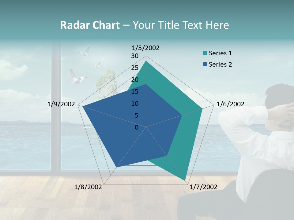 A Man Sitting On A Chair Looking Out At The Ocean PowerPoint Template