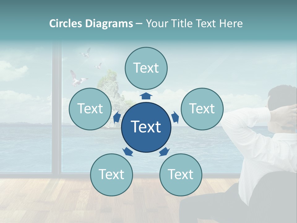 A Man Sitting On A Chair Looking Out At The Ocean PowerPoint Template