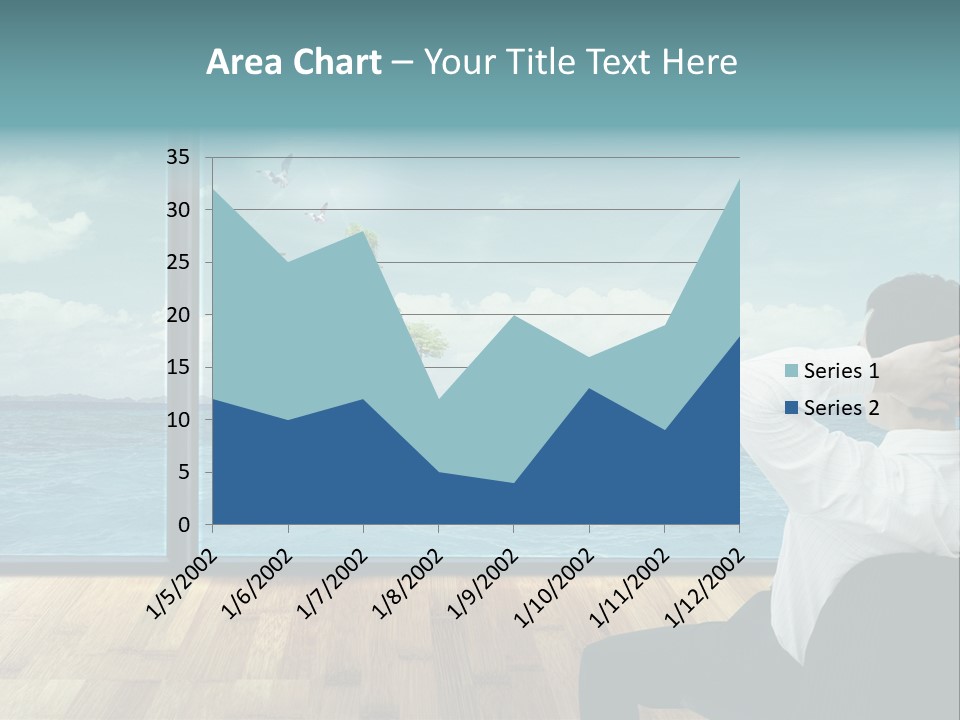 A Man Sitting On A Chair Looking Out At The Ocean PowerPoint Template