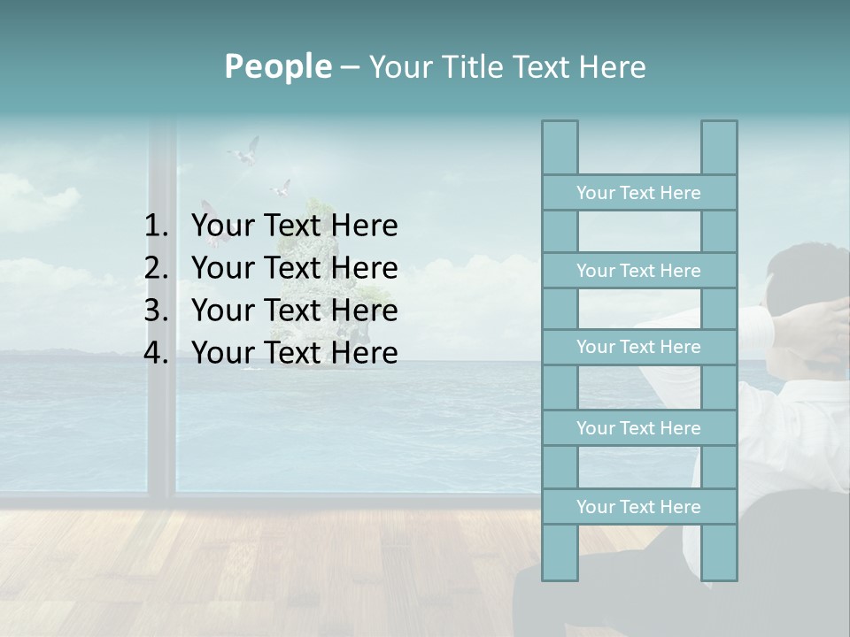 A Man Sitting On A Chair Looking Out At The Ocean PowerPoint Template