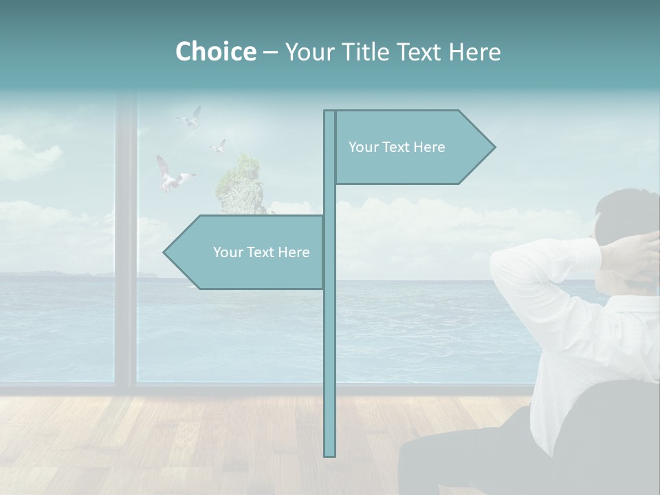 A Man Sitting On A Chair Looking Out At The Ocean PowerPoint Template