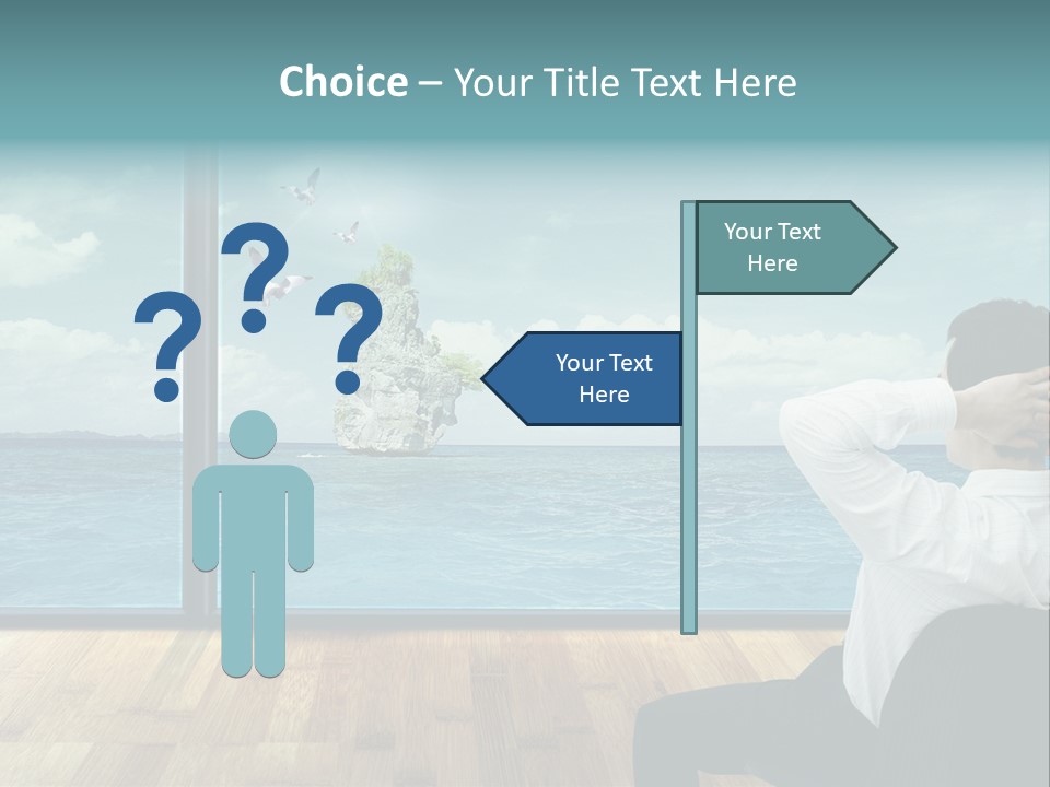 A Man Sitting On A Chair Looking Out At The Ocean PowerPoint Template