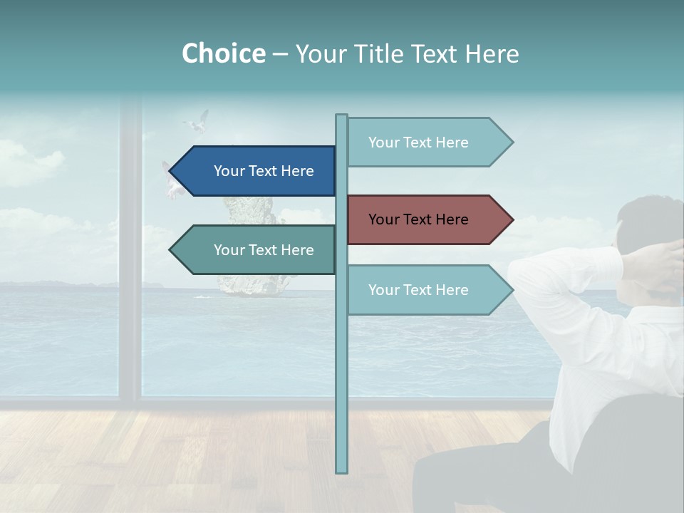 A Man Sitting On A Chair Looking Out At The Ocean PowerPoint Template