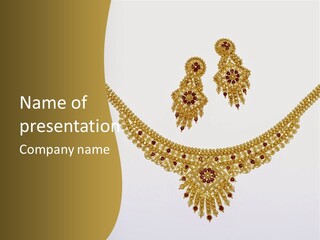 A Gold Necklace And Earrings On A White Background PowerPoint Template