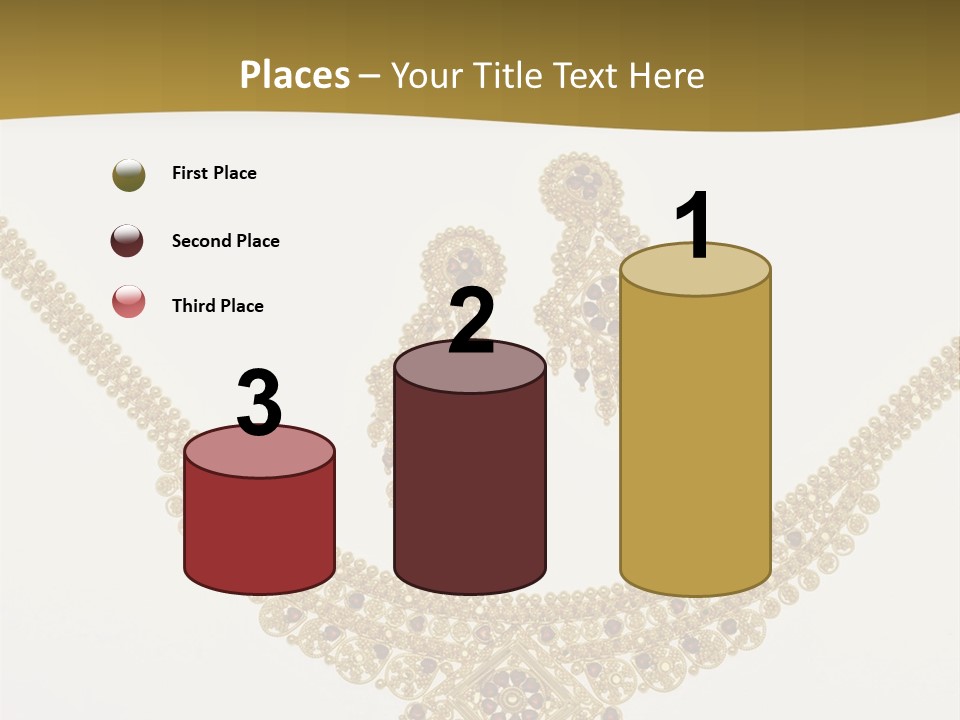 A Gold Necklace And Earrings On A White Background PowerPoint Template