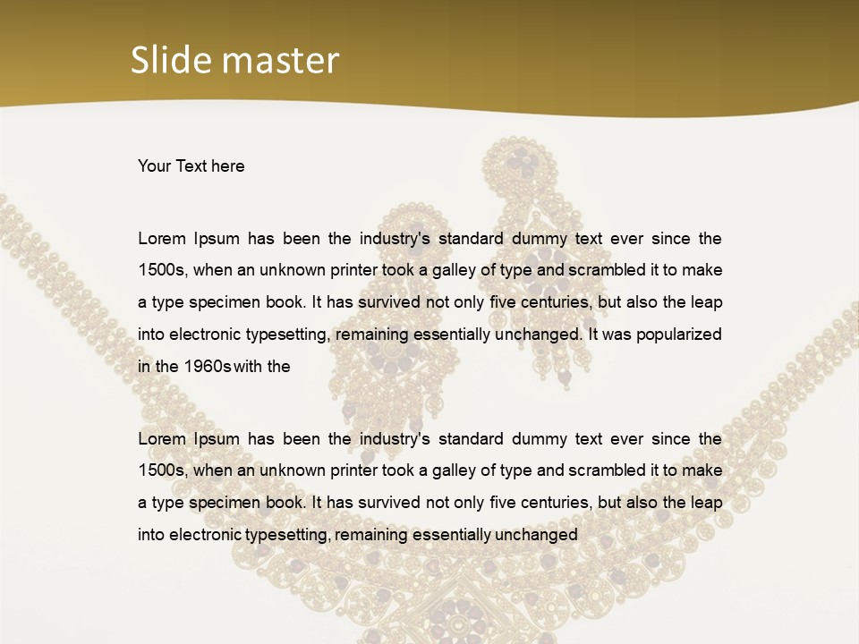 A Gold Necklace And Earrings On A White Background PowerPoint Template