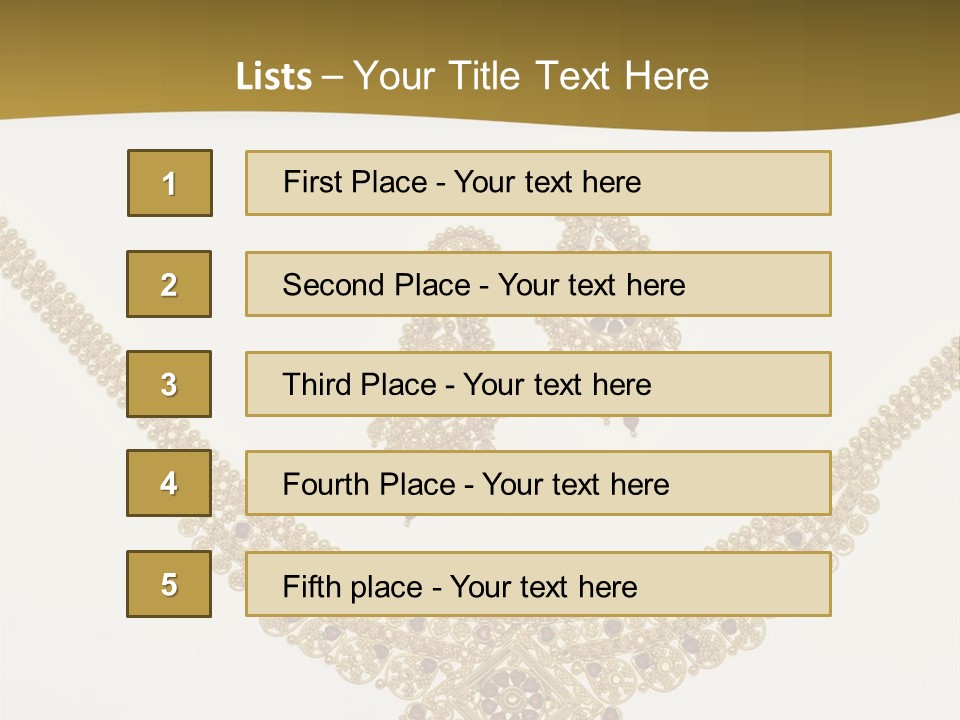 A Gold Necklace And Earrings On A White Background PowerPoint Template