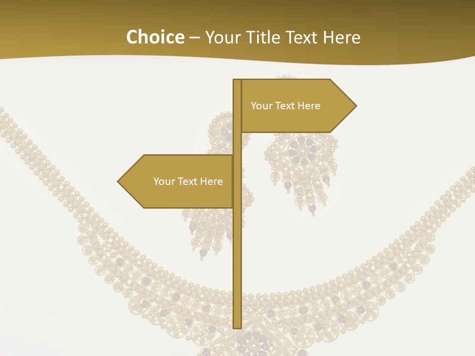 A Gold Necklace And Earrings On A White Background PowerPoint Template