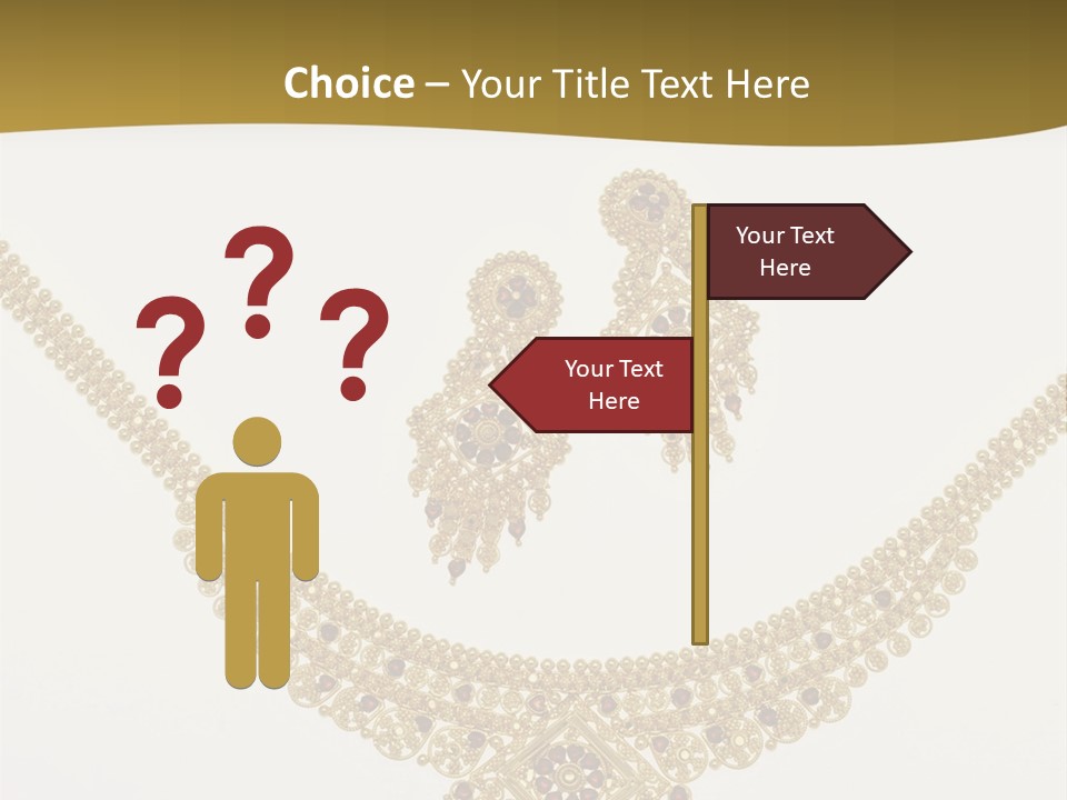 A Gold Necklace And Earrings On A White Background PowerPoint Template