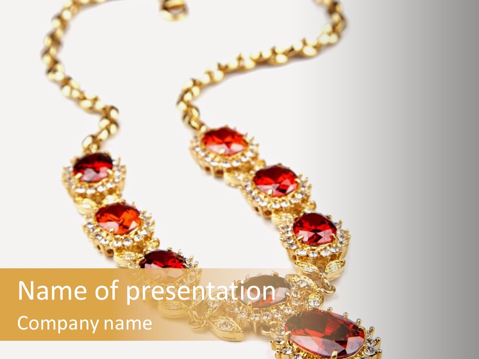 A Gold Necklace With Red Stones On A White Background PowerPoint Template