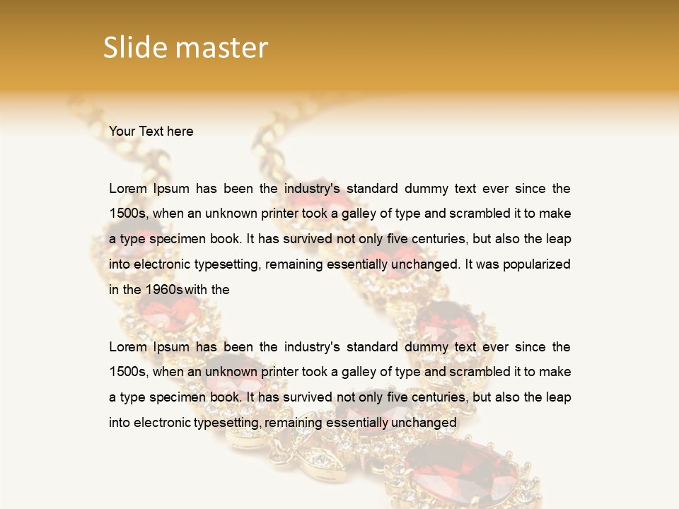 A Gold Necklace With Red Stones On A White Background PowerPoint Template