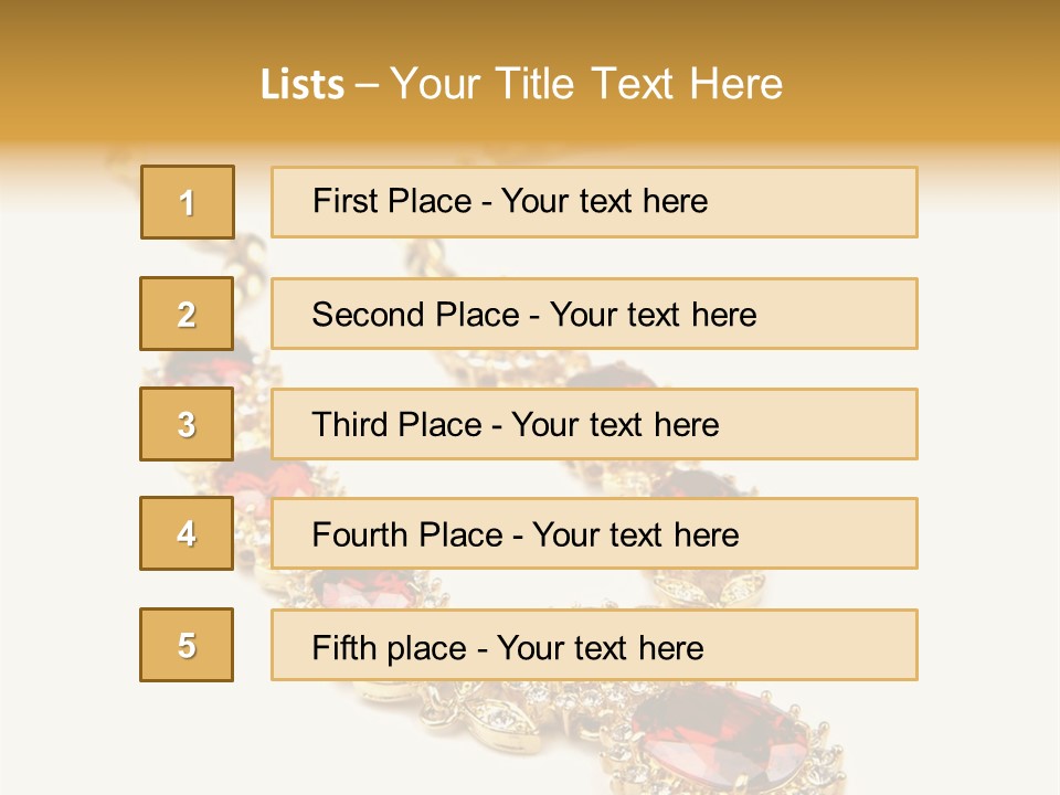 A Gold Necklace With Red Stones On A White Background PowerPoint Template