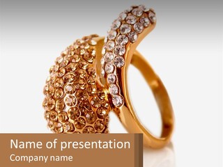 Two Gold Rings With Diamonds On A White Background PowerPoint Template