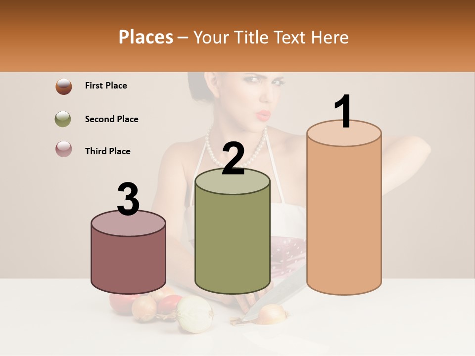 A Woman Cutting Vegetables With A Knife On A Table PowerPoint Template