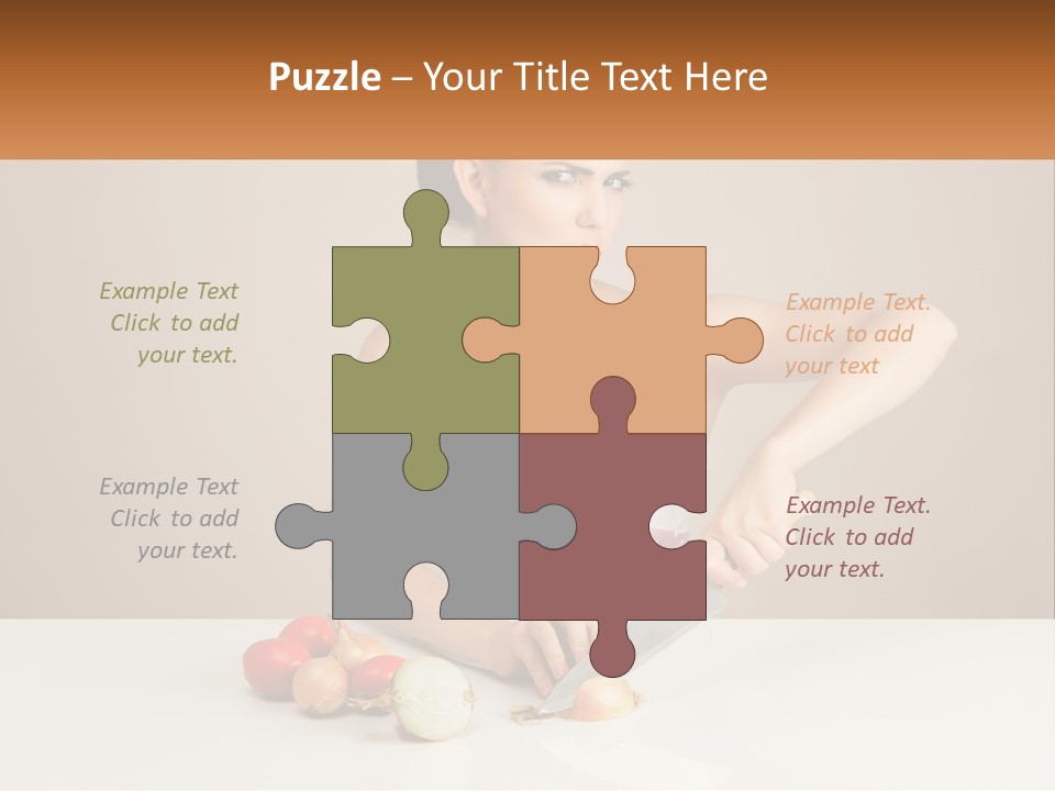 A Woman Cutting Vegetables With A Knife On A Table PowerPoint Template