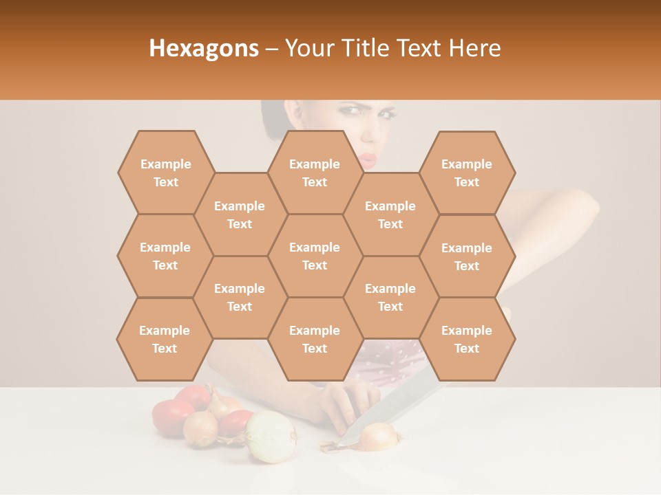 A Woman Cutting Vegetables With A Knife On A Table PowerPoint Template