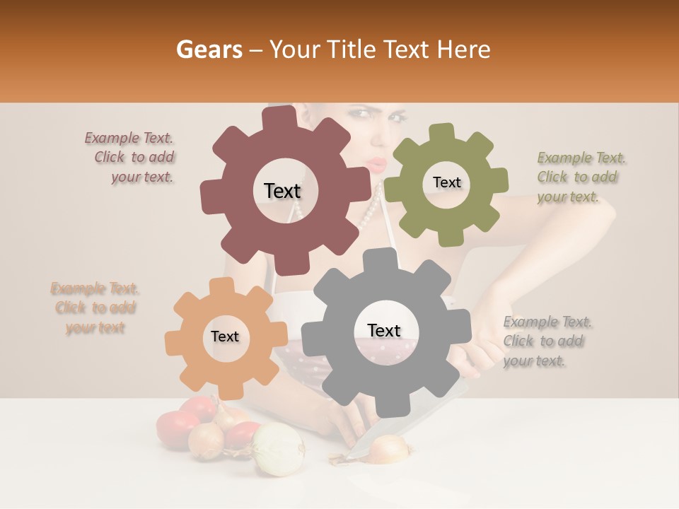 A Woman Cutting Vegetables With A Knife On A Table PowerPoint Template