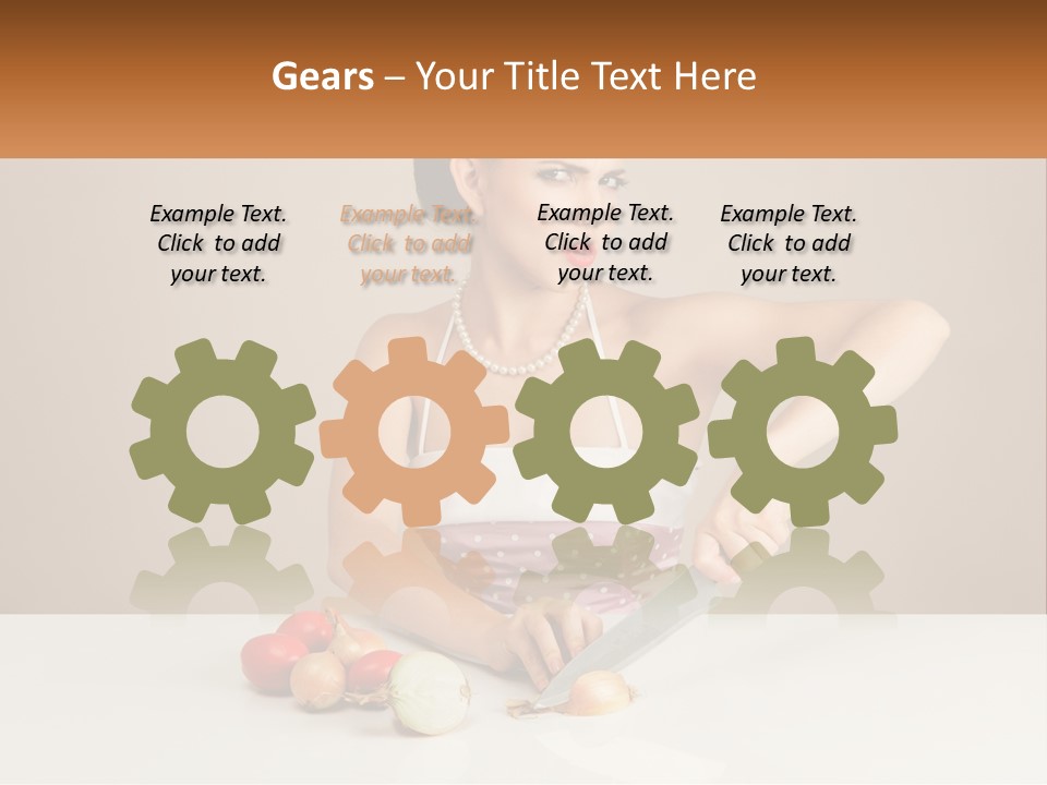 A Woman Cutting Vegetables With A Knife On A Table PowerPoint Template