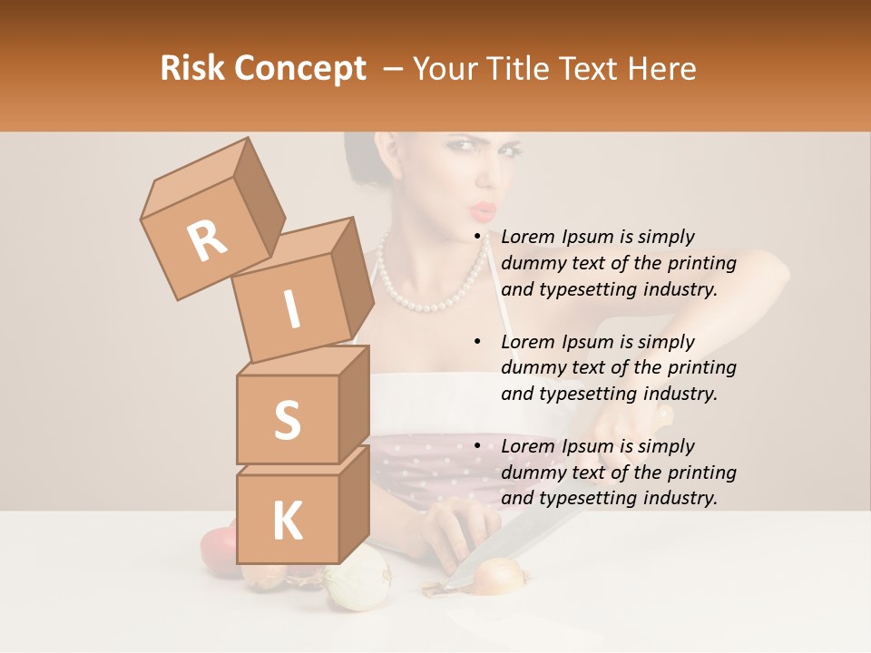 A Woman Cutting Vegetables With A Knife On A Table PowerPoint Template