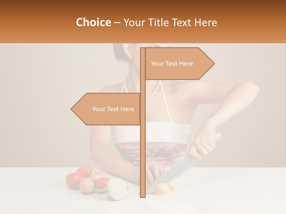 A Woman Cutting Vegetables With A Knife On A Table PowerPoint Template
