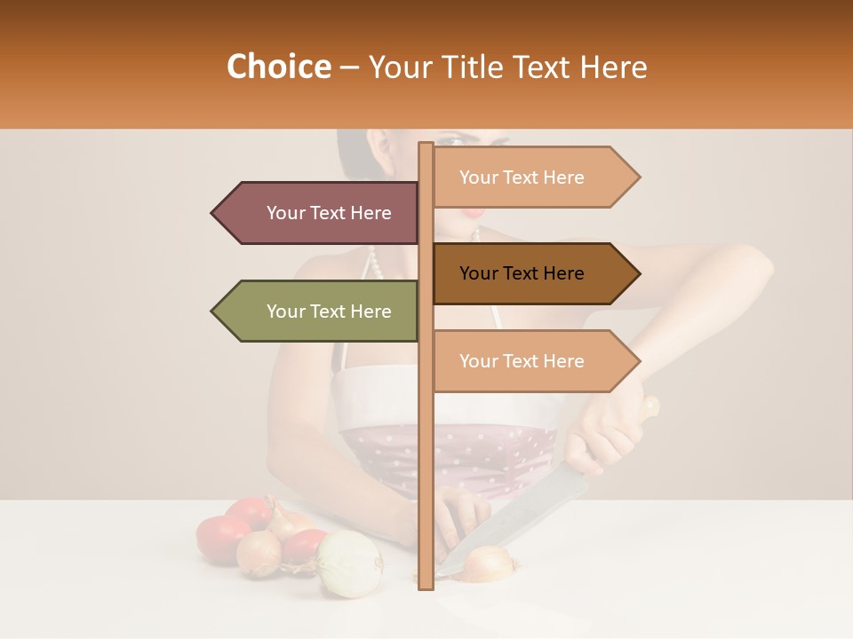 A Woman Cutting Vegetables With A Knife On A Table PowerPoint Template
