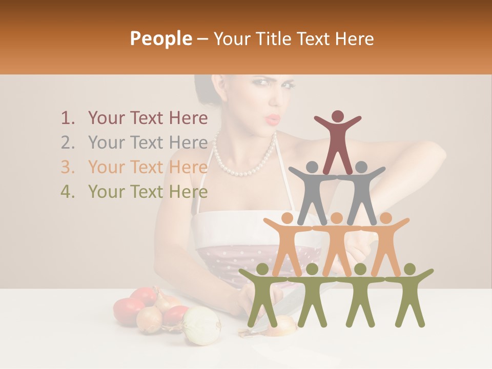 A Woman Cutting Vegetables With A Knife On A Table PowerPoint Template