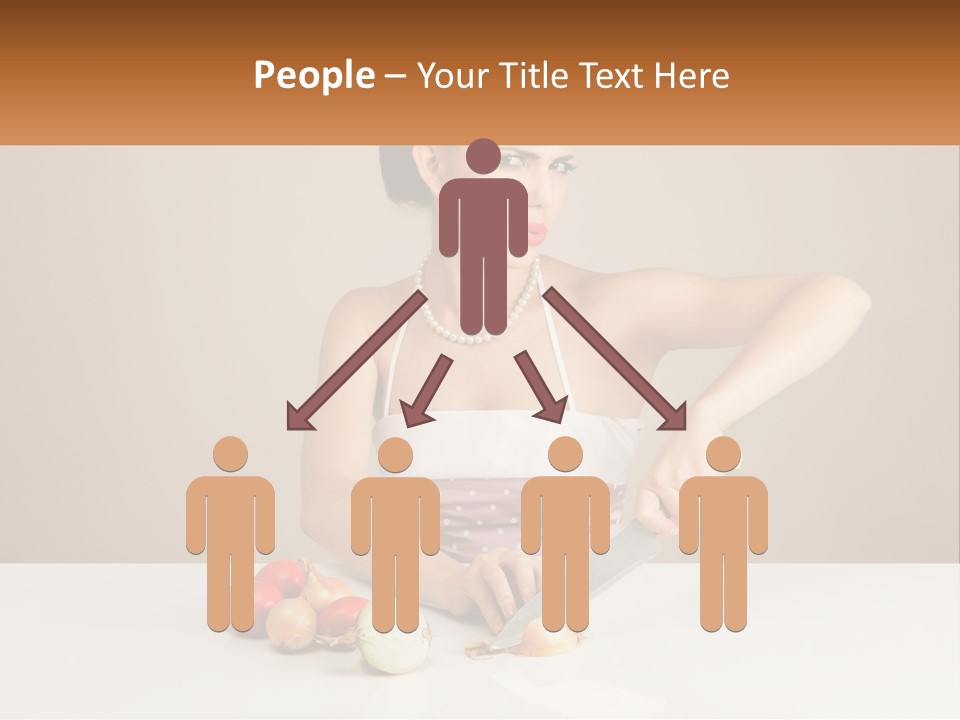 A Woman Cutting Vegetables With A Knife On A Table PowerPoint Template