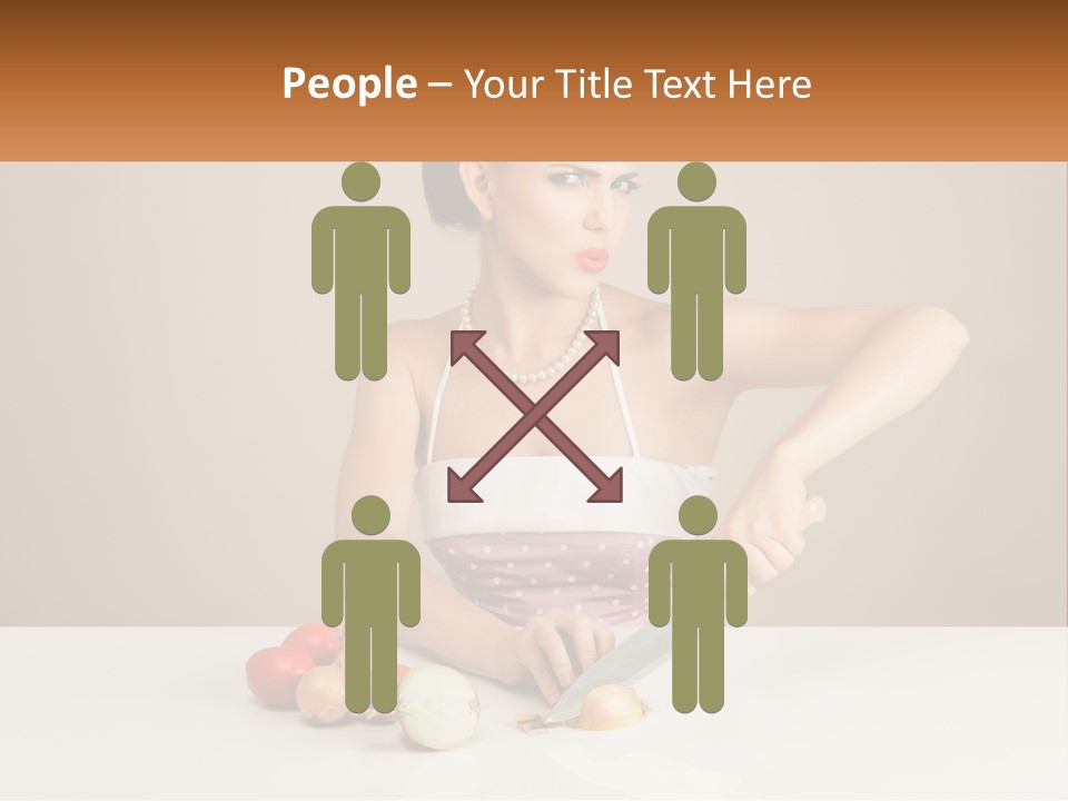 A Woman Cutting Vegetables With A Knife On A Table PowerPoint Template