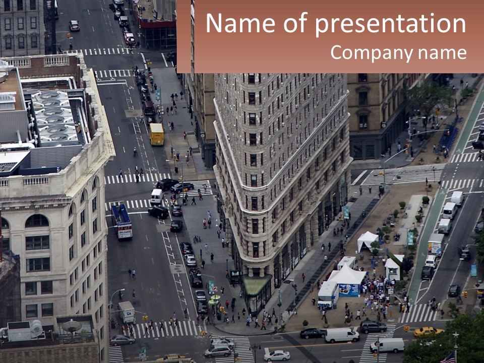 An Aerial View Of A City Street With Buildings PowerPoint Template