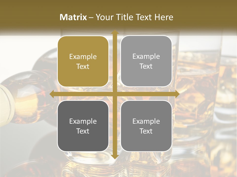 Three Glasses Of Whiskey With Ice Cubes On A Reflective Surface PowerPoint Template