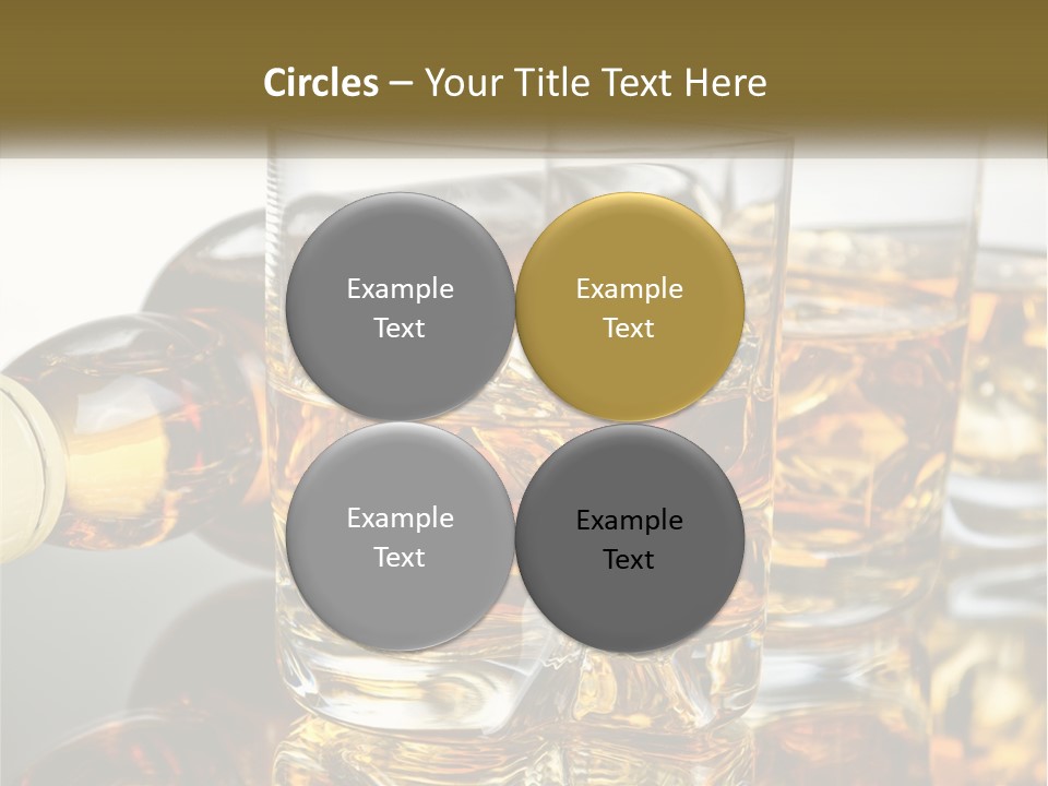 Three Glasses Of Whiskey With Ice Cubes On A Reflective Surface PowerPoint Template