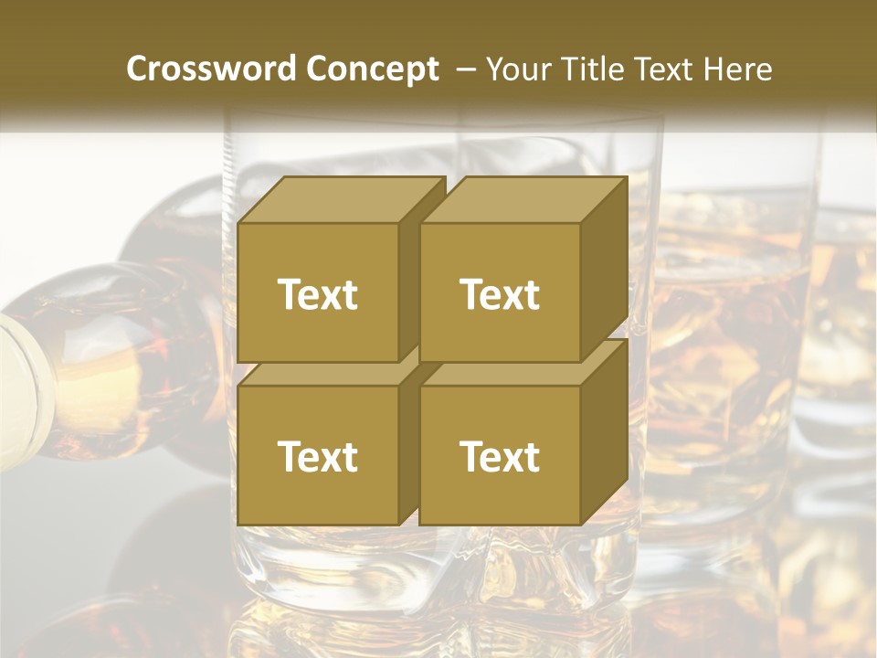 Three Glasses Of Whiskey With Ice Cubes On A Reflective Surface PowerPoint Template