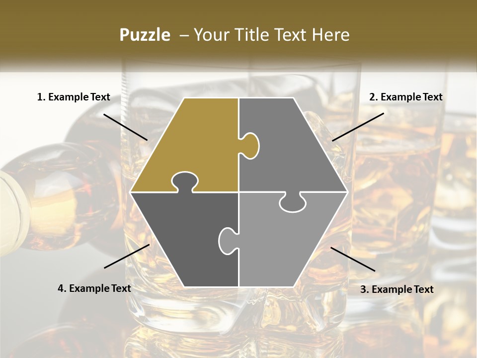 Three Glasses Of Whiskey With Ice Cubes On A Reflective Surface PowerPoint Template