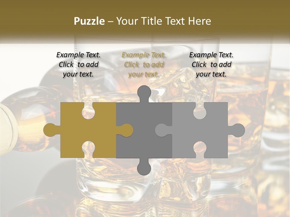 Three Glasses Of Whiskey With Ice Cubes On A Reflective Surface PowerPoint Template