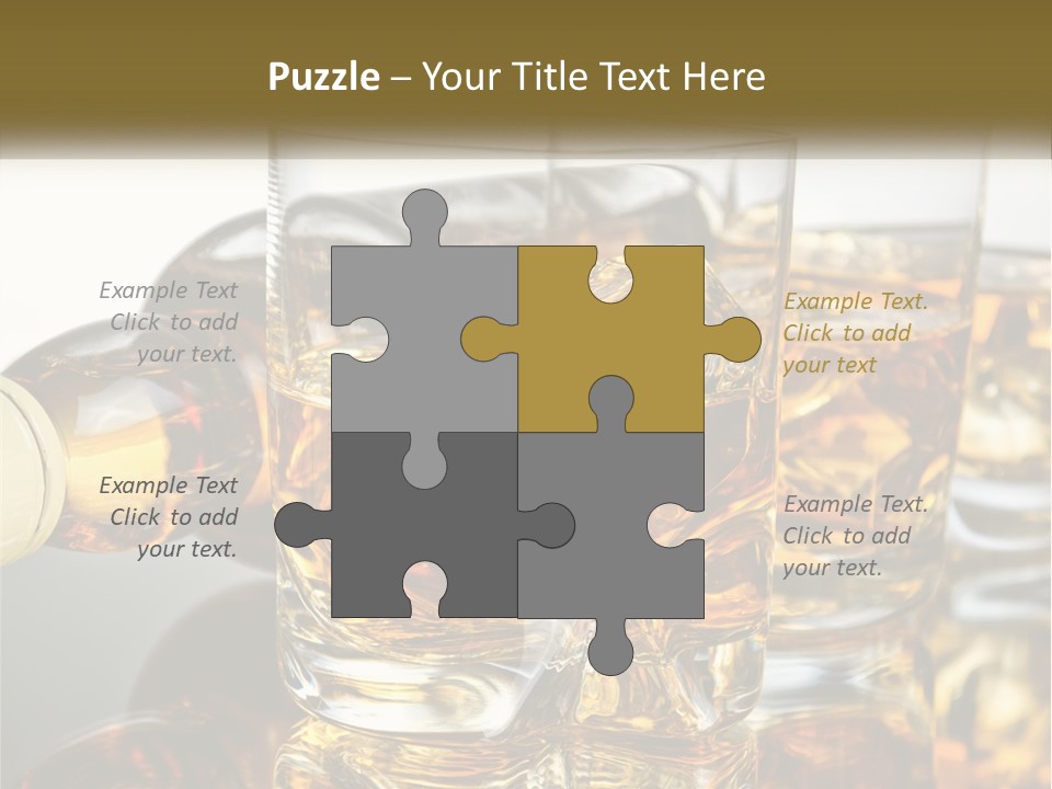 Three Glasses Of Whiskey With Ice Cubes On A Reflective Surface PowerPoint Template