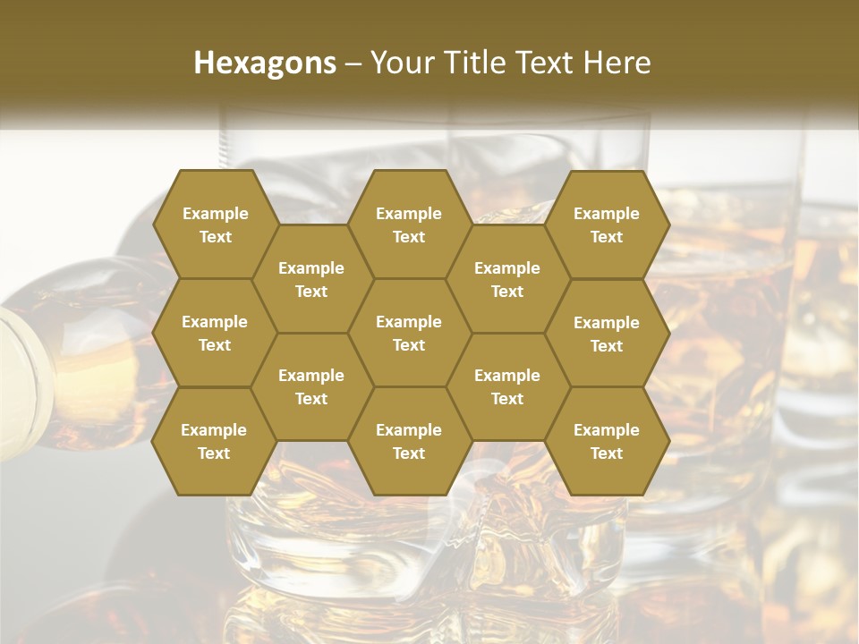 Three Glasses Of Whiskey With Ice Cubes On A Reflective Surface PowerPoint Template