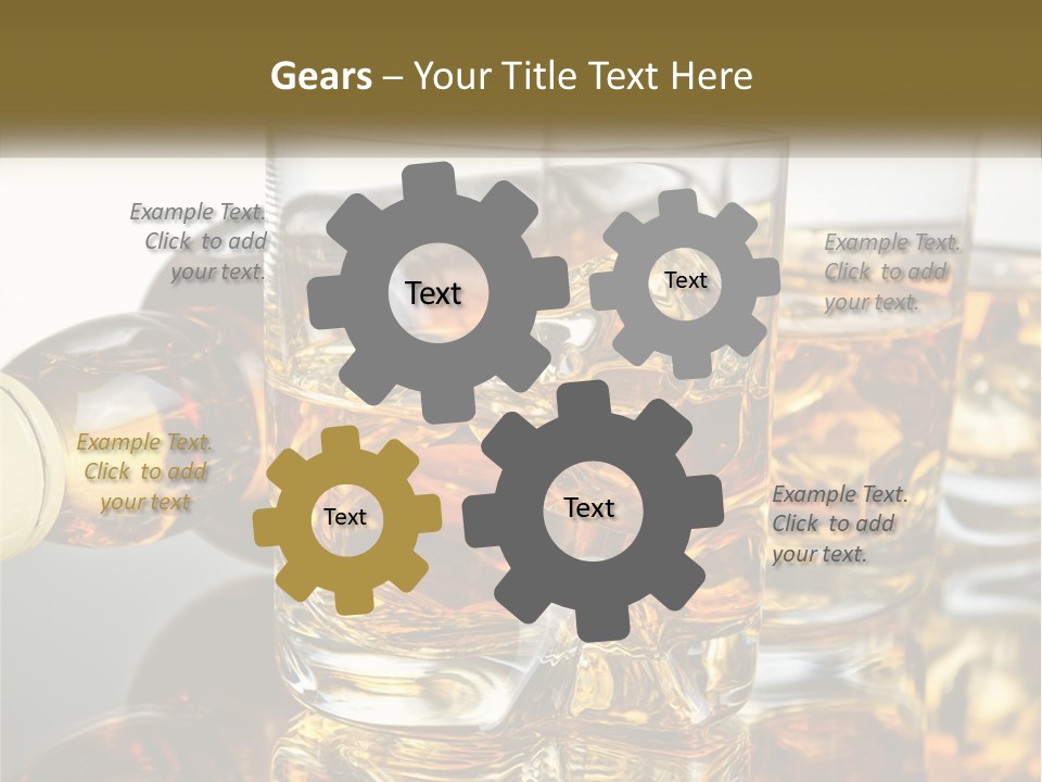 Three Glasses Of Whiskey With Ice Cubes On A Reflective Surface PowerPoint Template