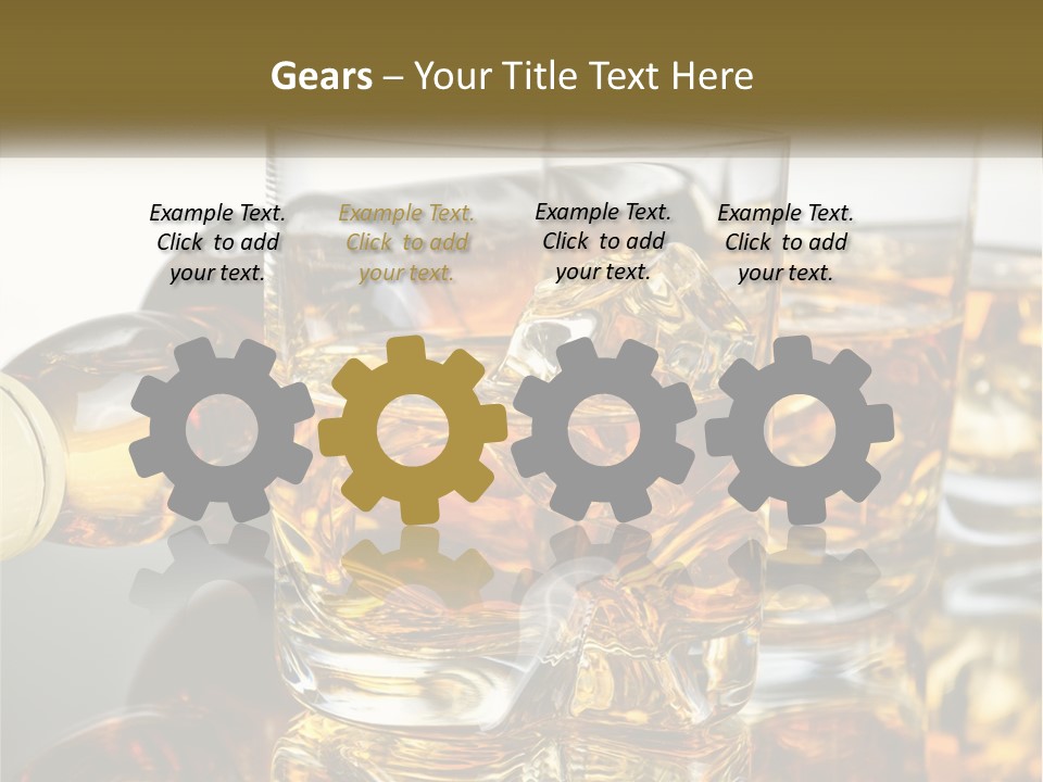 Three Glasses Of Whiskey With Ice Cubes On A Reflective Surface PowerPoint Template