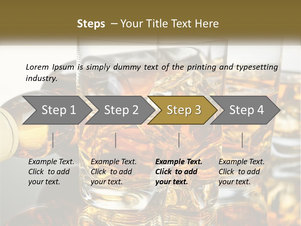 Three Glasses Of Whiskey With Ice Cubes On A Reflective Surface PowerPoint Template