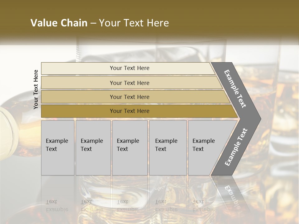 Three Glasses Of Whiskey With Ice Cubes On A Reflective Surface PowerPoint Template