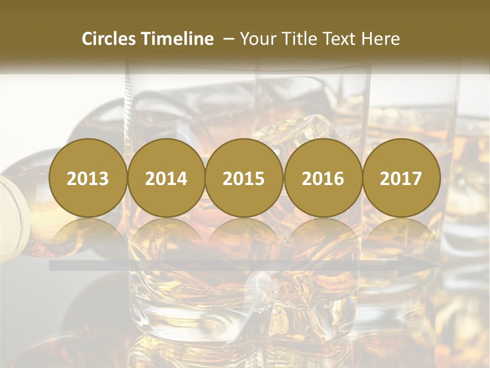Three Glasses Of Whiskey With Ice Cubes On A Reflective Surface PowerPoint Template
